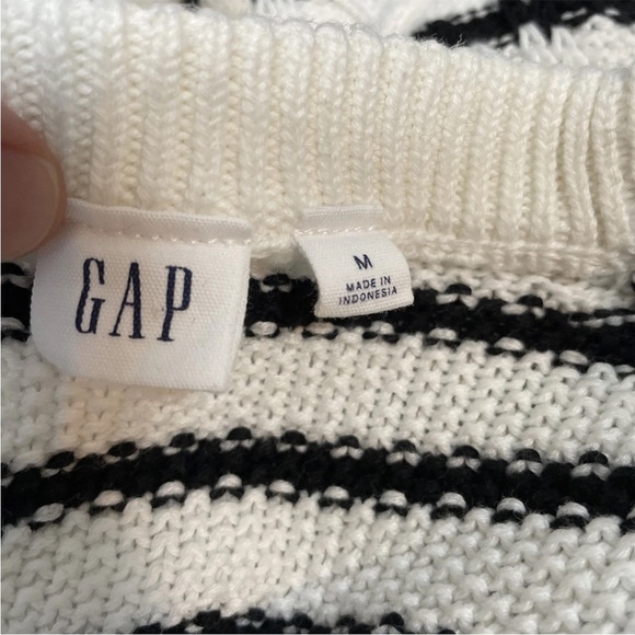 Gap Black & White Striped Cable Knit Crewneck Sweater Women’s Size Medium Cotton - Picture 6 of 8